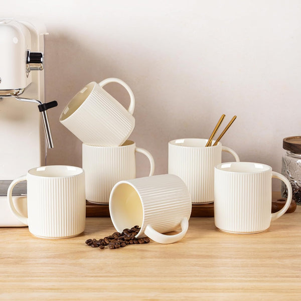 theterra Ceramic Coffee Mugs Set of 6, 14.2oz Handmade Coffee Cups with
