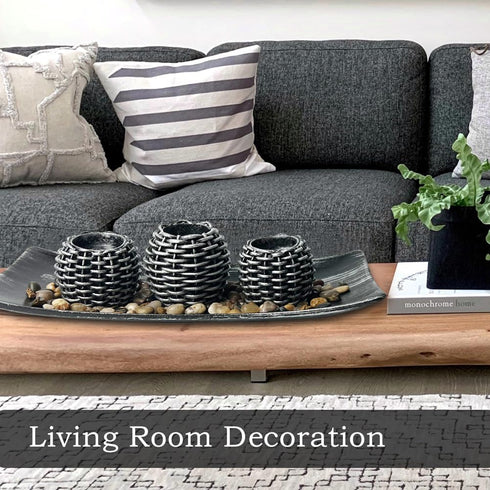 3 Coffee Table Decor, Pieces Candle Holders with Tray and Rocks, Centerpiece Table Decorations for Living Room, Dining