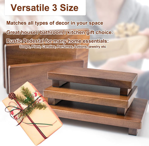 kulusion Counter 12 7 1.57'') Walnut Wooden Pedestal Stand, Farmhouse Wood Tray for Kitchen Bathroom Decor, Rustic