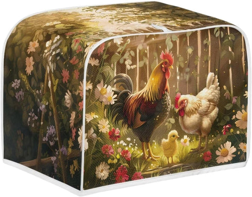 Rooster Toaster 4 Slice Cover Dust for Kitchen, Daisy Anti-Sputtering Bread Cover Washable Bread Maker Cover Dust Cover, Elastic Bread Toaster Cover, Gift for Women, Multicolor