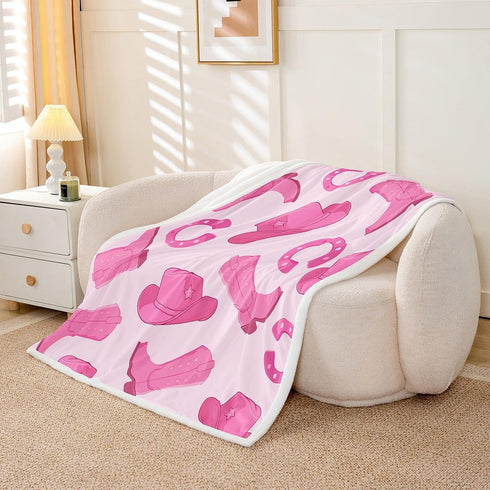 90"X90" Erosebridal Cowgirl Throw Blanket Cute Kawaii Pink Cowgirl Queen Fleece Blanket Gifts For Girls Women Cowboy