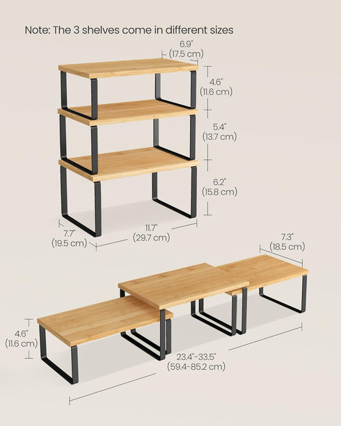 Set 3 Counter UKCS014YL03 SONGMICS Cabinet Organizer Shelf, of Kitchen Shelves, Kitchen Storage, Spice Rack, Stackable