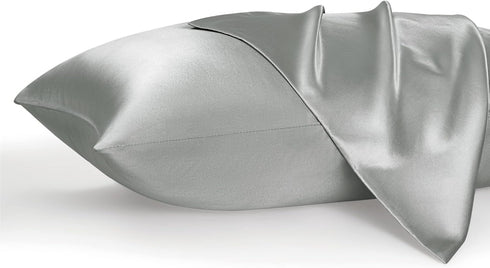 Bedsure Satin Pillowcase Set of 2 for Hair and Skin, Queen, Silver Grey, 20x30 Inches