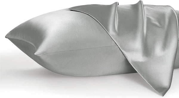 Bedsure Satin Pillowcase Set of 2 for Hair and Skin, Queen, Silver Grey, 20x30 Inches