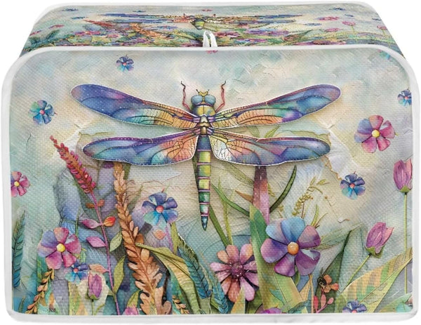 Dragonfly Daisy Print 2 Slice Toaster Covers, Washable Dust Protection for Kitchen Accessories