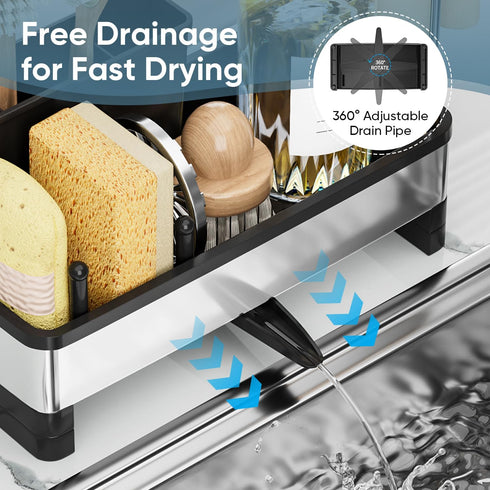 Countertop, VUSIGN Sponge Holder for Kitchen Sink, Sink Caddy Organizer with Brush Holder, Rustproof Stainless