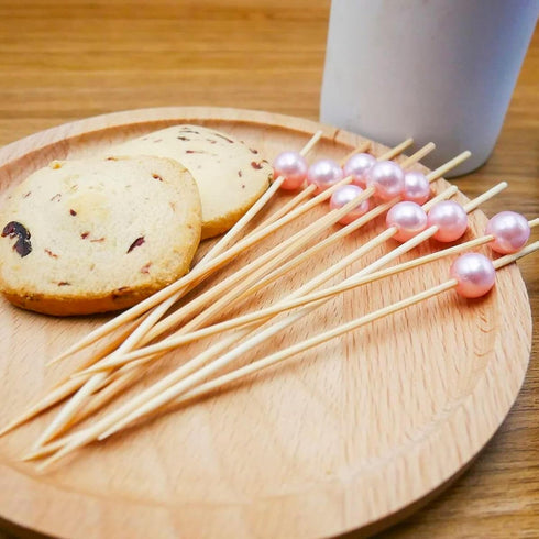 PuTwo Toothpicks for Cocktail Appetizers, Fruits, Dessert, 100 Count, Pink Pearls