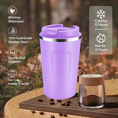 12 oz 8 Pack,Reusable Drinks(Assorted,8 Set) Volhoply Double Wall Insulated Vacuum Travel Coffee Mug with Flip Lid Bulk