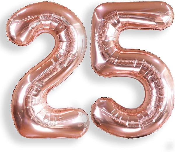 AULE 40 Inch Large 25 Number Balloons, Rose Gold Big Foil Number Balloons for 25th Birthday Party Decorations