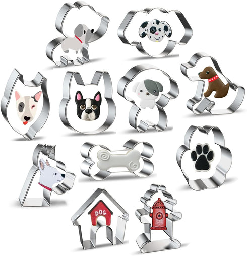 Dog Cookie Cutter Set of 11 - Metal Animal Biscuit Molds, Includes Corgi, Poodle, Labrador, and More