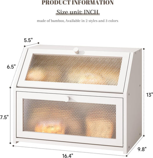 Countertop STDDRE Bread Box for Kitchen Bin Double Layer Bread Box Storage Container Extra Large Capacity Farmhouse