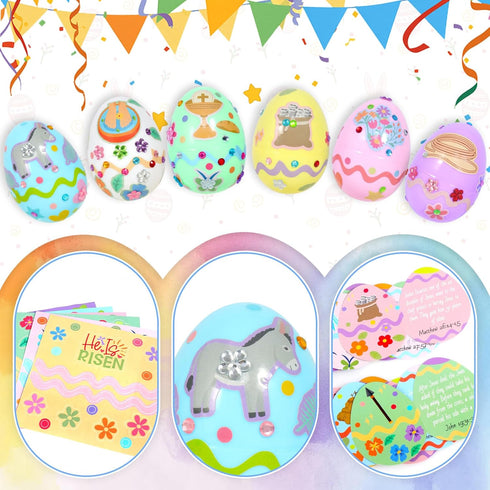 EIHFHIE 12 Pcs Resurrection Eggs with Matching Religious Easter Story Cards,Christian Empty Eggs for Easter Decorations