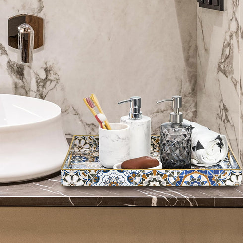 Set 2 Hiceeden of Decorative Serving Trays with Handles, Boho Tea Trays Ottoman Trays for Serving, Modern Plastic