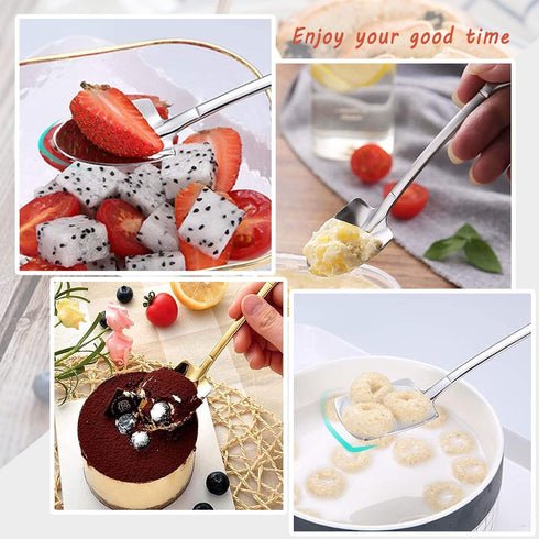 10Pcs Reusable Shovel Spoons, Stainless Steel Dessert Spoons for Coffee, Tea, Ice Cream, Fruit, Sugar, Cake