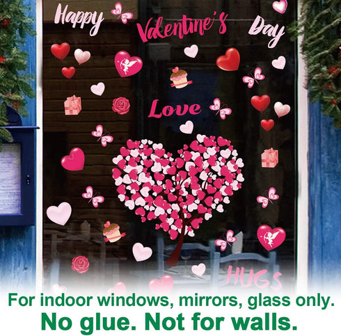 Ivenf Valentines Day Decorations Heart Window Clings Decor, Large Red Pink Heart Tree for Kids Home