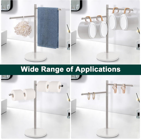 Hand Towel Holder, F-Shape Stand with Marble Base, Stainless Steel Swivel Hand Towel Rack for Bathroom Kitchen