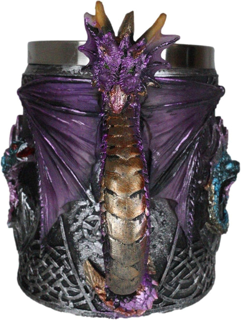 Ebros Myths And Legends Blue Fire Beowulf Purple Dragon Beer Stein - Great Gift for Dragon Lovers, Coffee Cup Mug