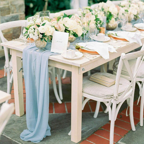 Blue Chiffon Table Runner - 10Ft Long, 27x120 Inches, Romantic Wedding Linens for Bridal Party Decorations