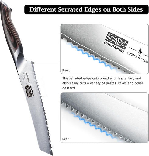 8 inch, HOSHANHO Bread Knife Japanese High Carbon Stainless Steel Serrated Bread Knife, Professional Bread Cutting