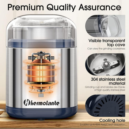 Herb Grinder Spice Grinder, 200W Electric Grinder with Stainless Steel Blade, Compact Size, 5.11in