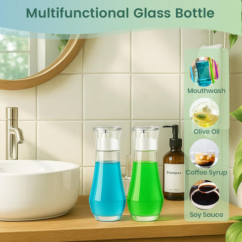 Tokusatsu 8.8 oz Countertop, 1 Pack Mouthwash Dispenser for Bathroom, Clear Glass Refillable Mouthwash Container Bottle