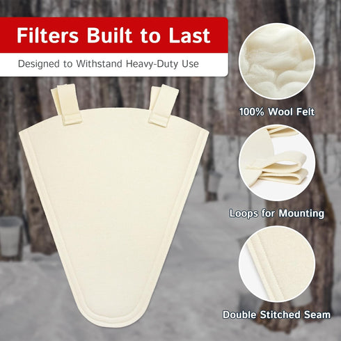 Store 8 The Felt Wool Maple Syrup Filter Cone - Heavy Duty Reusable Filter for Clear Syrup, Easy to Mount & Hang, Maple