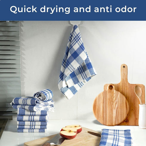 Shop LC Kitchen Towels Dish Cloths | Set of 24 | 100% Cotton | 12 x 12 Inches | Blue Checkered Pattern