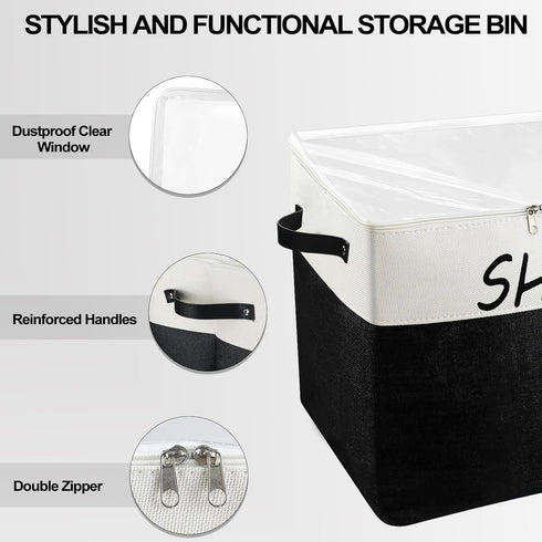 MUOUAKATE Large Entryway Shoe Storage Organizer, Shoe Basket for Entryway with Clear Cover, Foldable Mudroom Shoe Bin