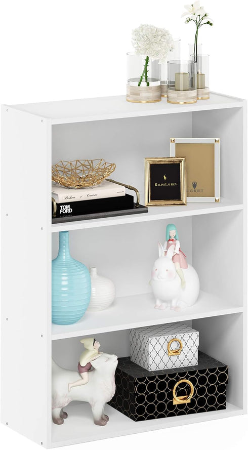 Furinno Pasir 3-Tier Open Shelf Bookcase, Plain White, Modern Storage Solution