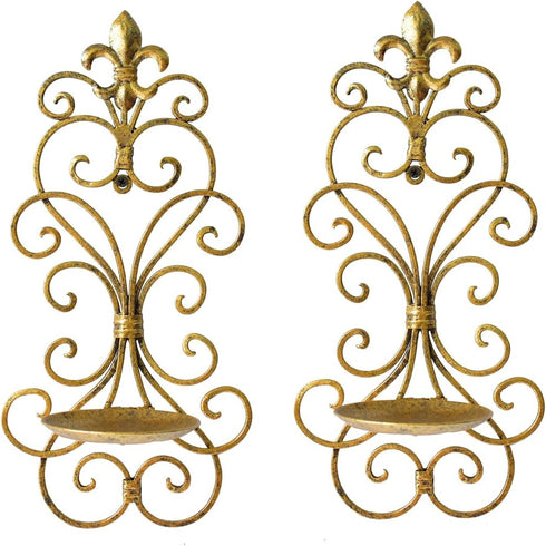 JUCONSIN Set 2, Wall Sconces Candle Holder of Metal Wall Decorations Hanging Wall Mounted Candle Sconces for Living