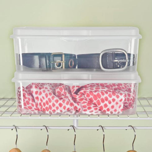 Sterilite Large FlipTop, Stackable Small Storage Bin, Clear, 6-Pack, Hinging Lid, Organize Desk
