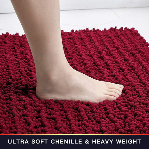 Walensee Bathroom Rug Non Slip Bath Mat Red (32x20 Inch) Water Absorbent Super Soft Shaggy Chenille Machine Washable