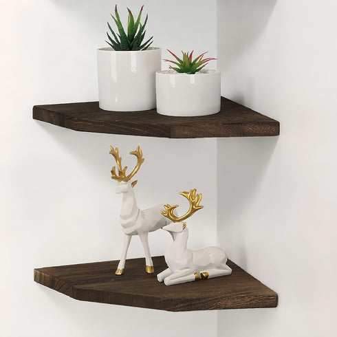 Joiishom Wood Corner Wall Shelves Set of 2, Solid Wood Corner Floating