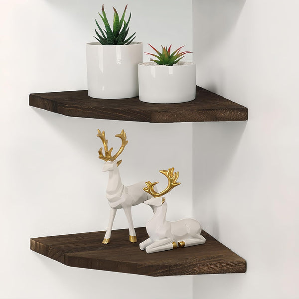 Joiishom Wood Corner Wall Shelves Set of 2, Solid Wood Corner Floating