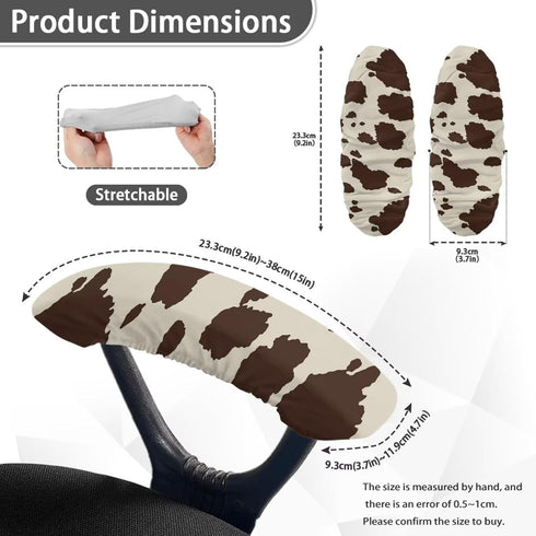 Brown Cow Print Arm Cover for Rotating Chair, Stain Resistant Durable Slipcover Pads for Office Computer Gaming Desk
