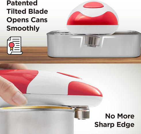 Kitchen Mama Auto Electric Can Opener - Battery Operated, Hands-Free, Smooth Edge, Red