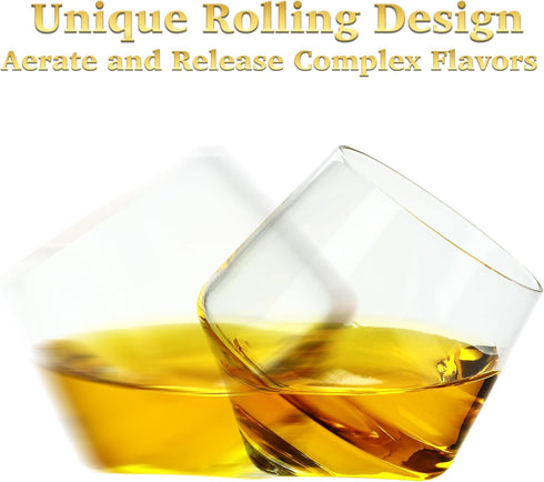 Barbuzzo Rolling Whiskey Glasses Set of 2 - Hand-Blown Stemless Glasses for Better Aeration