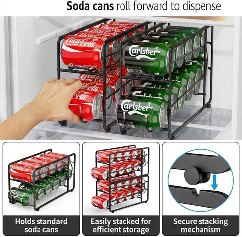 2 Pack CANYAVE Soda Can Organizer Storage Rack, Stackable Beverage Soda Can Dispenser Organizer Holder