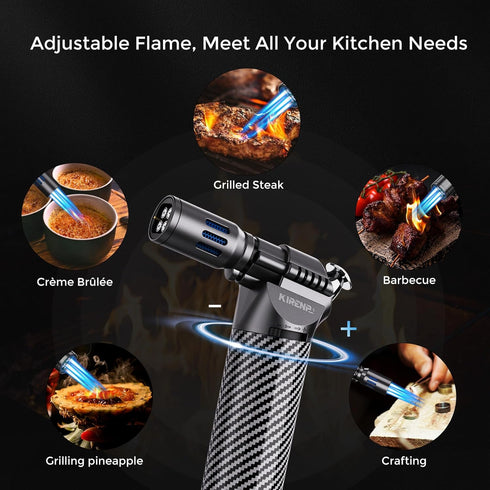 Quad Torch Lighter with Adjustable Flame, Refillable Windproof Blow Torch for Kitchen Cooking and BBQ