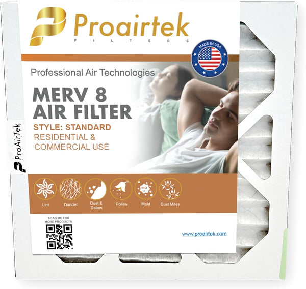 Proairtek AF12121M08SWH Model 12x12x1 Air Filter, MERV 8 for Clean Air, Captures Microscopic Particles