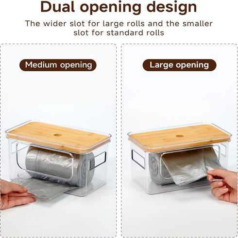 2-Pack Trash Bag Holder,Trash Bag Dispenser with Bamboo Lid, Stackable Acrylic Garbage Bag Dispenser for Under Sink Use
