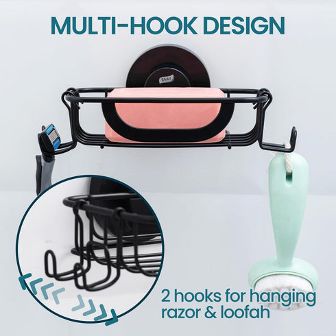 TAILI Shower Soap Holder, Soap Dish for Shower Wall with Hook, Bar Soap Holder, Suction Cup with Razor Holder