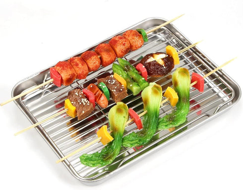 Baking Sheet with Cooling Rack, 1 Cookie Sheet + 1 Baking Rack, Stainless Steel Small Baking Sheet Pan, 10.4 x 8 x 1