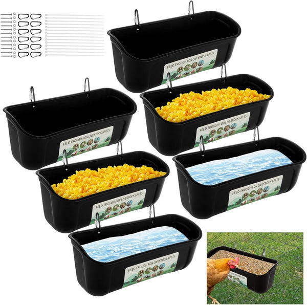 6 PCS Black Goat Feeder Hanging Pig Feeder with Clips 5 Quart