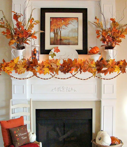 DearHouse 2 Pack Fall Maple Leaf Garland - 5.9Ft/Piece Hanging Vine Artificial Autumn Foliage for Thanksgiving, Home