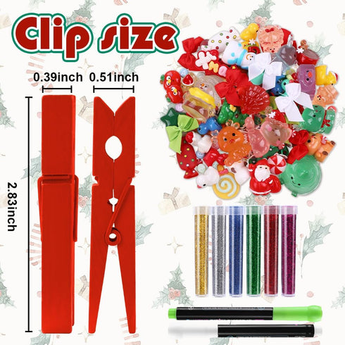 60 Set Kit,60 111 200 Backpacks JOICEE DIY Christmas Clothespins Colored Wooden Clothes Pins Mini Resin Figures Bows