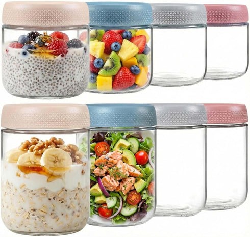 ColoVie 8 Pack Overnight Oats Containers with Lids, Chia Seed Pudding Jars,