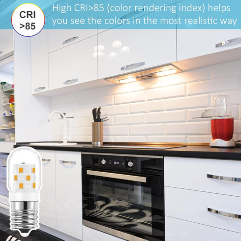 E17 LED Light Bulb, 125V, 40W Incandescent Equivalent, Dimmable 3W for Refrigerators, Range Hood, Warm White 3000K, 2