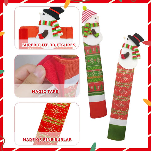 Christmas Refrigerator Handle Covers Set of 4, 3D Snowman Decor, Washable Fridge Door Handle Cover, Kitchen Christmas