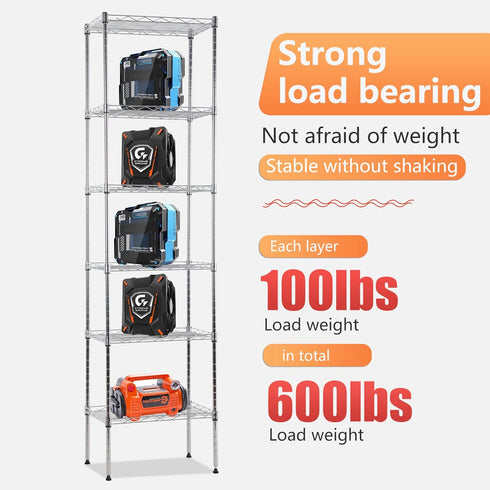 FDW 6 Tier Wire Shelving 17L x 12W x 64H, Adjustable Metal Shelves for Kitchen, Garage, Chrome